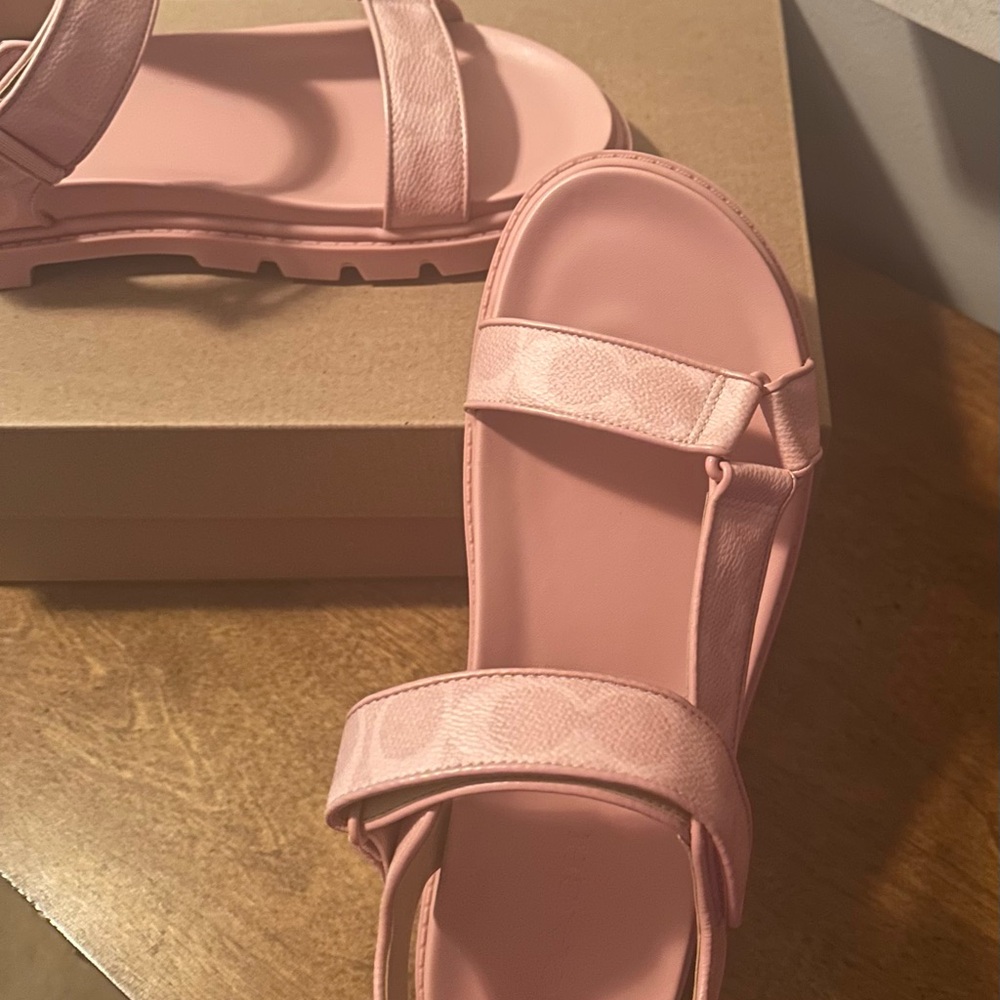 NEW- Coach Pink Leather Velcro Sport Sandal - Picture 8 of 10